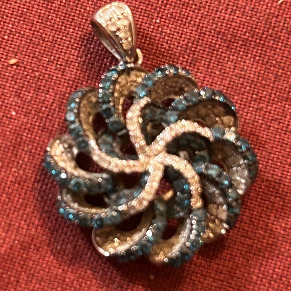 14k Blue and White Diamond Pendant